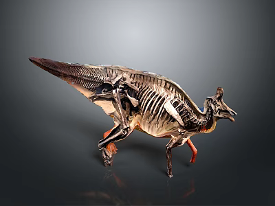 Transparent Dinosaur Skeleton Art Model in Standing Pose with Detailed Bone Structure 3d model