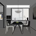 Modern Restaurant Interior With Dining Table Chairs Pendant Light Artwork And Window Blinds 3d model