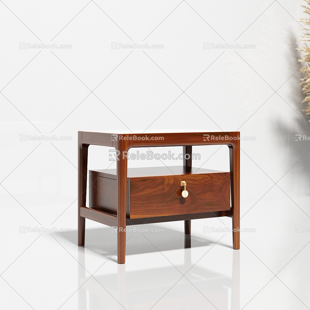 New Chinese Style Bedroom Solid Wood Bedside Table 3d model