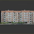 Multi Story Apartment Building With Red Beige Exterior Windows Balconies And Green Shrubs