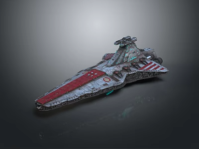 Detailed Sci-Fi Spaceship Model With Red Hull And Engine Structures 3d model