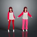 Cute Child Dolls In Red And White Tops With Red And Pink Pants Standing