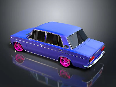 Vintage Blue Sedan With Pink Wheels Classic Design And Smooth Exterior 3d model