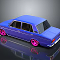 Vintage Blue Sedan With Pink Wheels Classic Design And Smooth Exterior