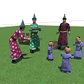 Group of People in Traditional Costumes Playing on Green Grassland with Children