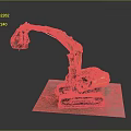 Detailed Yellow Excavator Model On Wooden Base With Tracks And Mechanical Arm