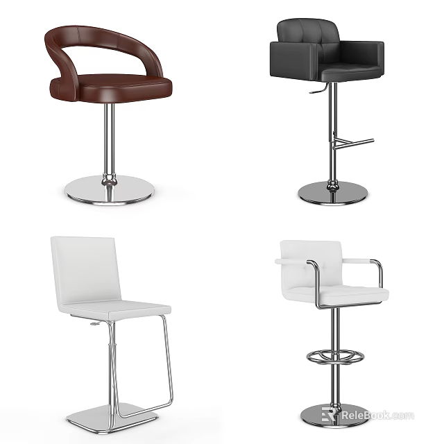 Modern Office Bar Stools With Leather Upholstery Brown Black White Colors And Metal Base Armrests 3d model 