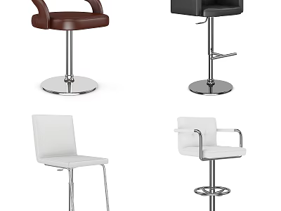 Modern Office Bar Stools With Leather Upholstery Brown Black White Colors And Metal Base Armrests 3d model