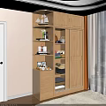 Modern Light Wood Wardrobe with Open Shelves Folded Clothes Storage and Decorative Elements