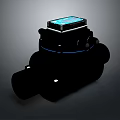Black Mechanical Device With Blue Digital Display And Modern Industrial Design Features
