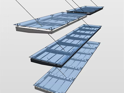 Outdoor Transparent Glass Sunshade Canopy With Metal Frame And Multiple Panels 3d model