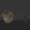 Giant Moon Being Pulled By Silhouette Figure On Dark Reflective Surface 3d model
