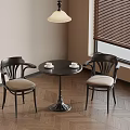 Cozy Dining Nook With Round Table Two Chairs Hanging Lamp And Wooden Blinds