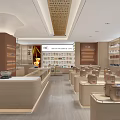 Neat Specialty Store Interior With Wooden Shelves Displayed Products Counter And Lighting
