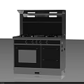 Modern Black And Silver Integrated Kitchen Appliance With Gas Burners Range Hood And Oven