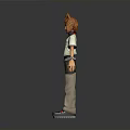 3D Anime Character With Orange Spiky Hair White Shirt Black Vest Green Shorts Red Shoes