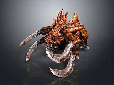 Fierce Game Movie Character With Orange Spiked Armor And Sharp Metal Claws 3d model