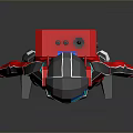 Game Movie Character In Red Blue Futuristic Costume With Helmet And Armor
