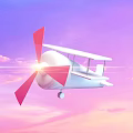 Vintage Passenger Airplane Flying In Pastel Colored Sky With Red Propeller
