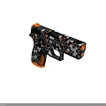 Modern Tactical Pistol with Black White Honeycomb Pattern and Orange Accents Textured Grip Design
