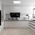 Modern Kitchen Interior With White Cabinets Black Range Hood Appliances And Light Colored Floor