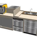 Modern Functional Kitchen Workstation with Coffee Machine Sink Drawers and Cabinets 3d model