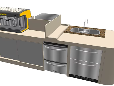 Modern Functional Kitchen Workstation with Coffee Machine Sink Drawers and Cabinets 3d model