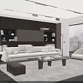 Modern Living Space White Sofa And Coffee Table Set With Floor Lamp And Large Window