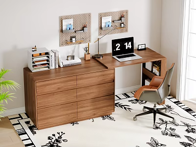 Silent Wind Solid Wood Desk and Chair 3d model