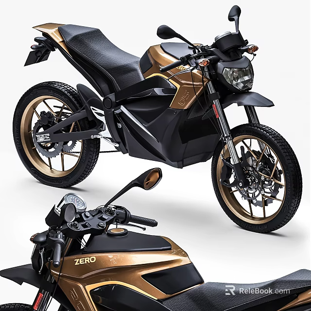 Modern Electric Motorcycle Design Featuring Gold Accents And ZERO Logo 3d model 