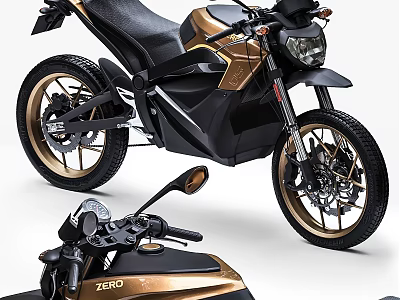 Modern Electric Motorcycle Design Featuring Gold Accents And ZERO Logo 3d model