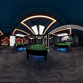 Modern Billiard Room Interior With Green Felt Tables And Ceiling Lights 3d model