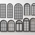 Casement Windows In Various Shapes With Black Frames Displayed On White Background 3d model