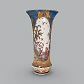 Exquisite Blue Ceramic Vase With Golden Decorations And Painted Figures On White Base