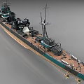 Detailed Warship Model Featuring Main Turrets Command Bridge Wooden Deck And Green Hull