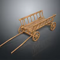Vintage Wooden Handcart With Two Spoked Wheels And Wooden Frame Handle