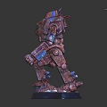 Red And Blue Detailed Mechanical Robot Figure With Armor Plates And Blue Base
