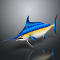 Striking Blue And Yellow Striped Sailfish With Long Bill And Sail Like Dorsal Fin