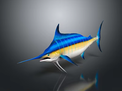 Striking Blue And Yellow Striped Sailfish With Long Bill And Sail Like Dorsal Fin 3d model
