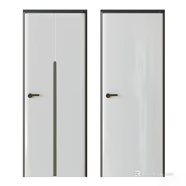 Modern White Swing Door with Minimalist Design Smooth Surface and Metal Handle for Interior Spaces 3d model 