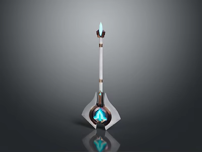 Elegant Fantasy Weapon With Blue Glowing Crystal Top And Reflective Metal Base 3d model