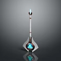 Elegant Fantasy Weapon With Blue Glowing Crystal Top And Reflective Metal Base
