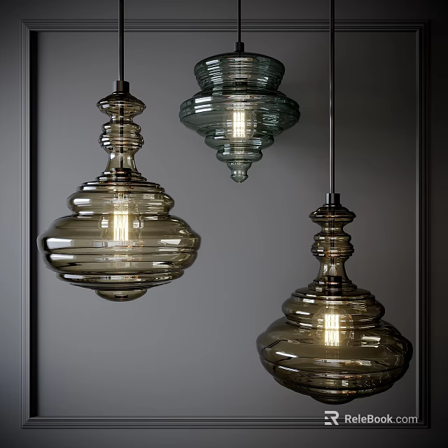 Three Modern Glass Pendant Lights with Unique Layered Design Hanging Decorative Lighting 3d model 