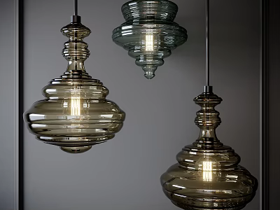 Three Modern Glass Pendant Lights with Unique Layered Design Hanging Decorative Lighting 3d model