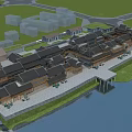 Traditional Commercial Street Waterfront With Ancient Architecture Outdoor Seating And Greenery