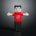 Toy Character In Red TULOGO MAQUINA Shirt With Black Hair Blue Eyes Outstretched Arms