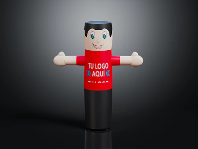 Toy Character In Red TULOGO MAQUINA Shirt With Black Hair Blue Eyes Outstretched Arms 3d model