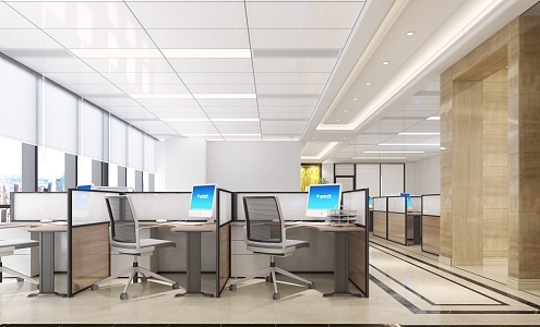 Staff area of modern public office area 3d model