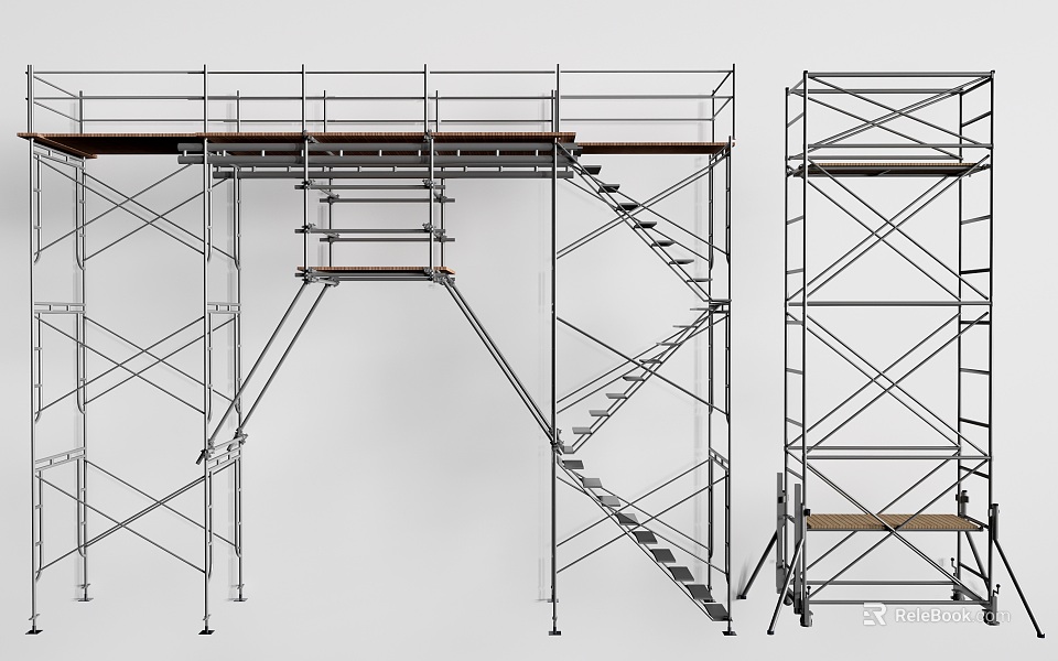 Industrial Scaffolding Equipment With Metal Frames Platforms And Stairs For Construction Use 3d model 