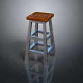 Modern Design Stool With Brown Wooden Seat And Metal Cross Support Legs